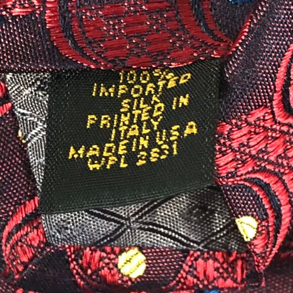 STUDIO by FUMAGALLI'S Silk Red Blue Yellow Pattern Tie Made in USA/Italy - Picture 6 of 6
